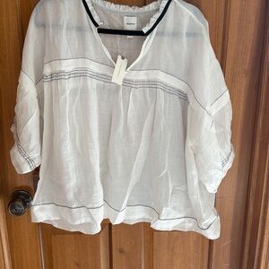 Anthropologie White Blouse with Black Detailing
